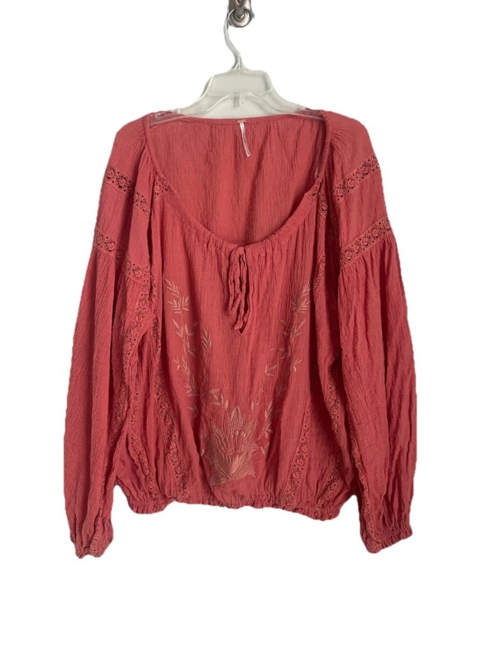 Free People Maria Maria Embroidered Athena Terracotta Gauze Blouson Sleeve